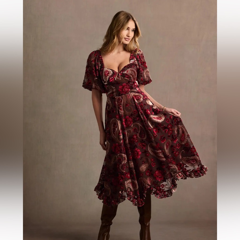 Azazie Floral Midi Dress - Burgundy and Brown